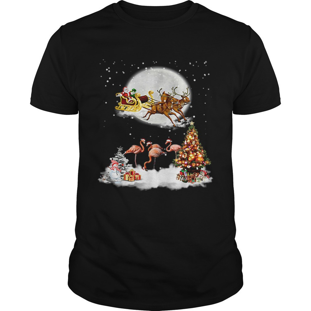 Flamingo Christmas Santa Riding Reindeer Shirt